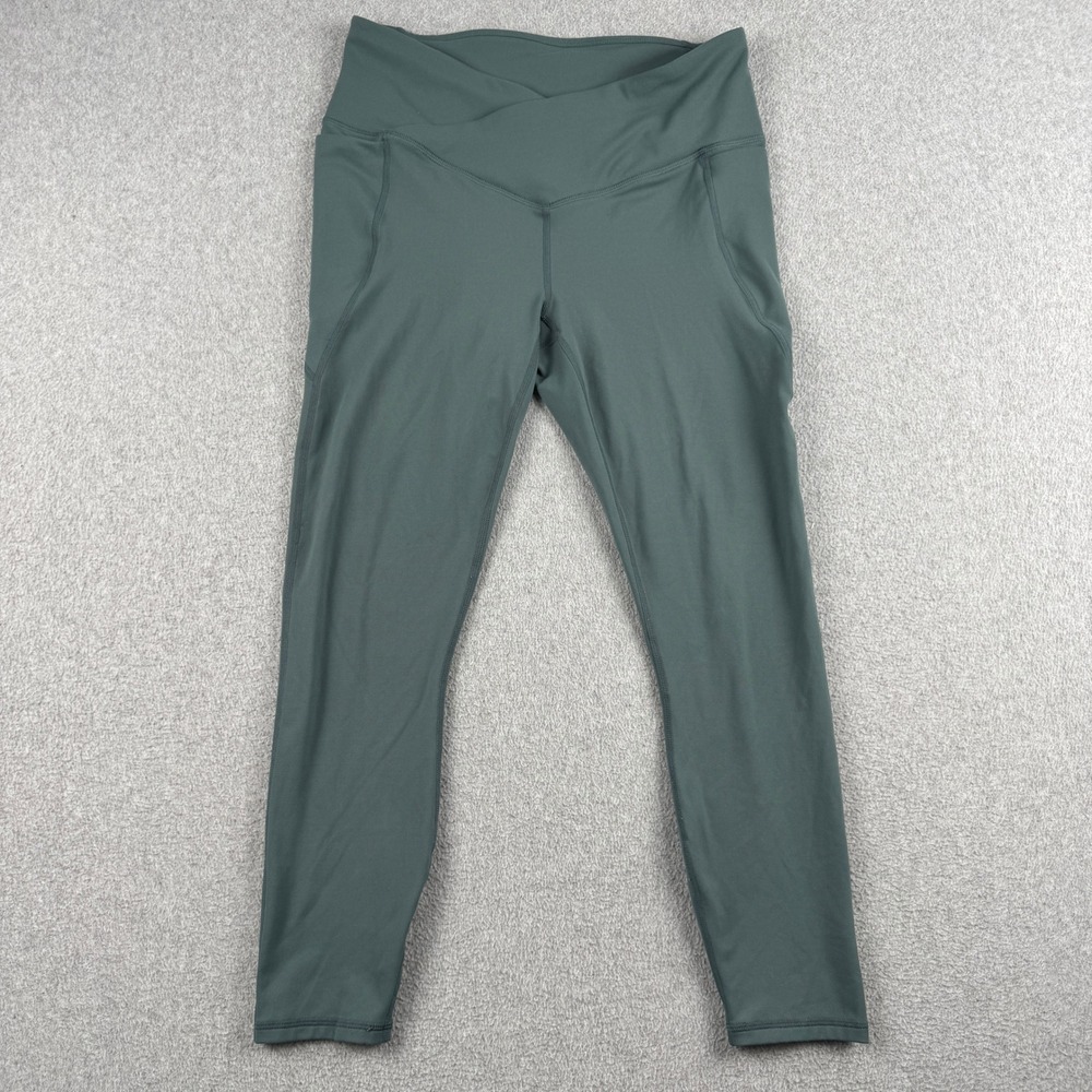 Fabletics Leggings Womens M PureLuxe Crossover Green High Waisted Pockets Gym